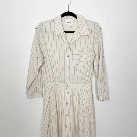 Ba&sh Sami Striped Shirt Long Sleeve Maxi Dress in Ecru Cream Medium Casual - Picture 3 of 9